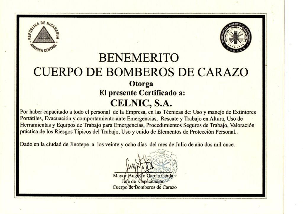 Certificación Bomberos