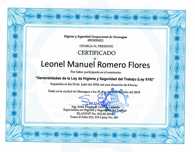Certificado: Riesgos Electricos en baja, media y alta tensión.